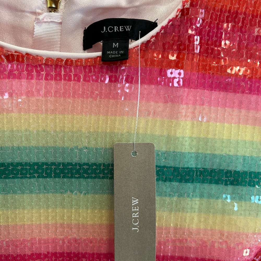 NWT J. Crew watermelon stripe clear sequin tank in Size M Retail $128.